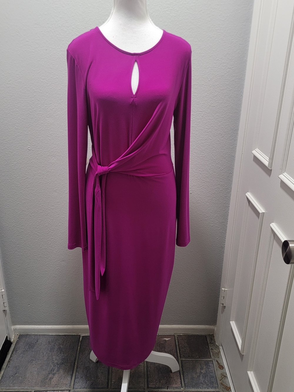 Joseph Ribkoff Fuchsia Long-Sleeve Tie-Waist Midi Dress